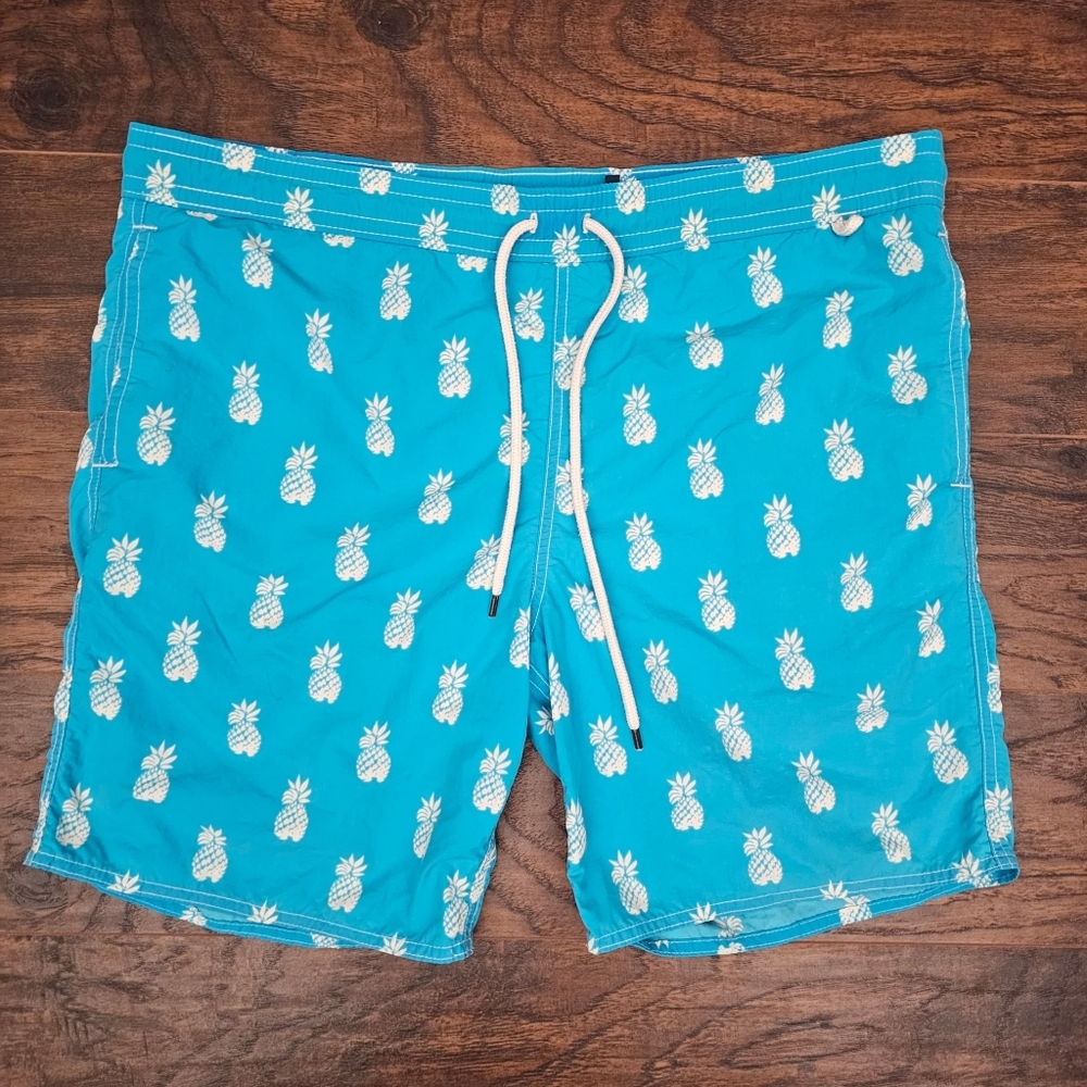 Polo Ralph Lauren Mens Large Swim Shorts Blue White Pineapple Trunks Lined Beach